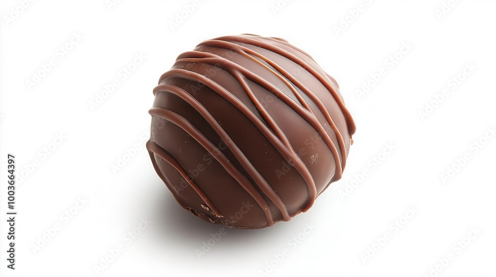 Chocolate truffle with decorative drizzling, white isolated background Chocolate truffle with decorative drizzling, white isolated background