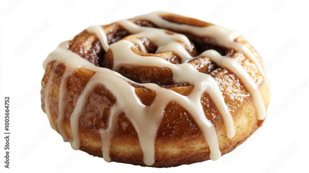 Delicious cinnamon roll with creamy icing, white isolate background Delicious cinnamon roll with creamy icing, white isolate background