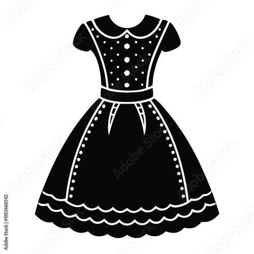 This charming vintage polka dot eyelet baby girls dress silhouette vector art design is perfect for kids' fashion projects. Capture the playful essence of childhood with this delightful illustration.
