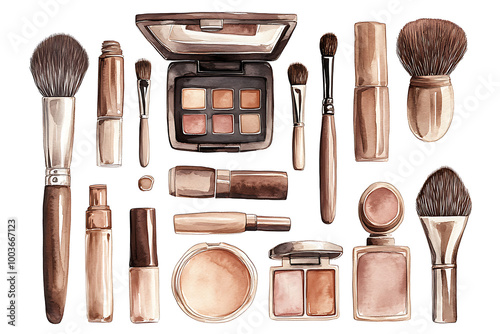 Obraz na płótnie Makeup products for women. Colored hand drawn illustrations of different cosmetic accessories. w salonie
