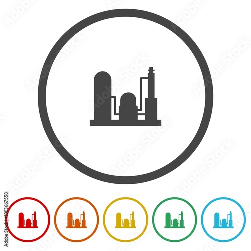 Refinery factory icon. Set icons in color circle buttons photo