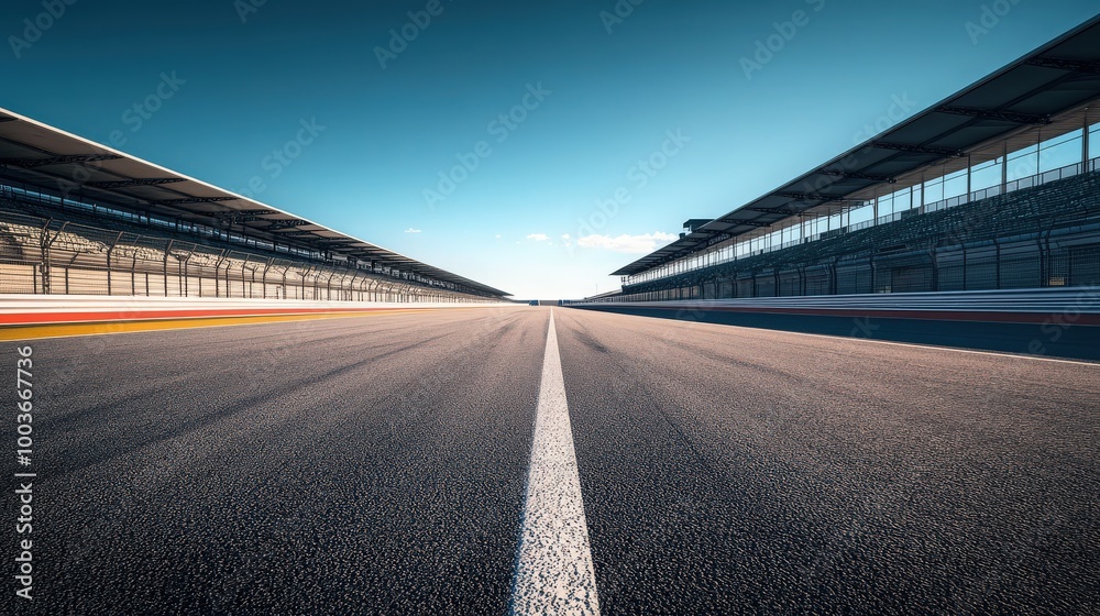 Obraz premium A long and empty racetrack with a clear blue sky