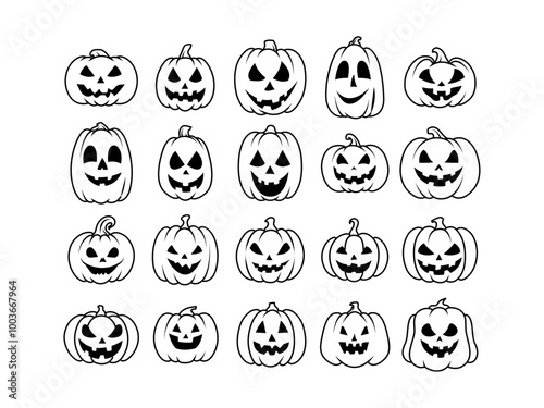 Set of Halloween Pumpkins Silhouette isolated on white