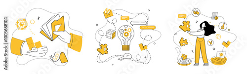 Structured thinking vector illustration. Efficient management navigates ship structured thinking through challenges Development is compass guiding journey analytical creativity Logical mindset