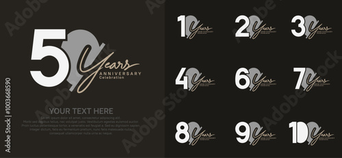 Anniversary logo set vector design, white, brown and gray color for celebration event