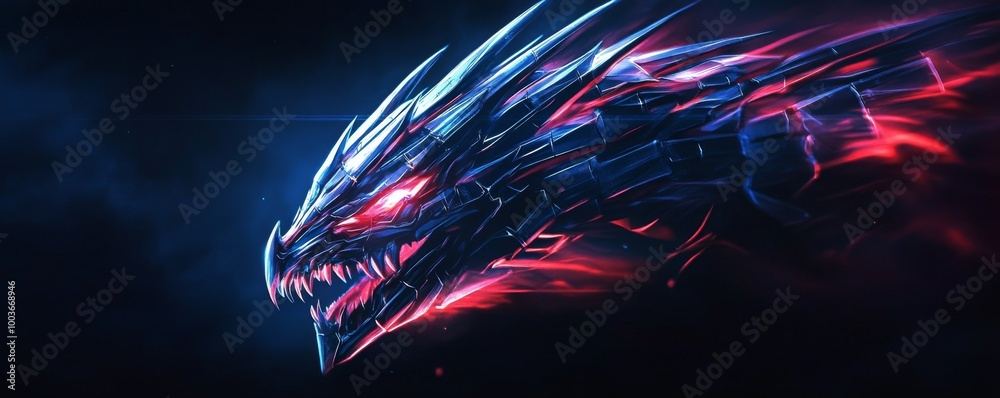 Futuristic dragon head with neon effects in Futuristic dragon head with neon effects in