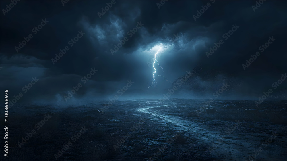Dark Landscape with Lightning Illustration Dark Landscape with Lightning Illustration