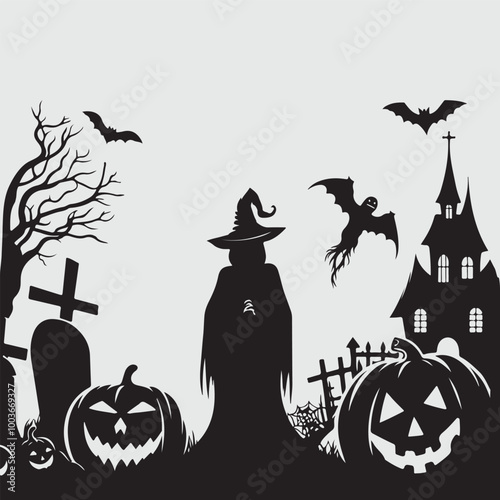 Halloween Haunted and Scary Ghost House Silhouette Vector illustration
