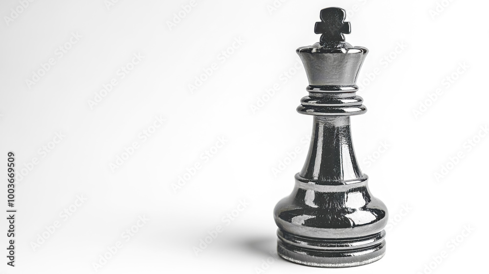 Single chrome king chess piece standing on white background Single chrome king chess piece standing on white background