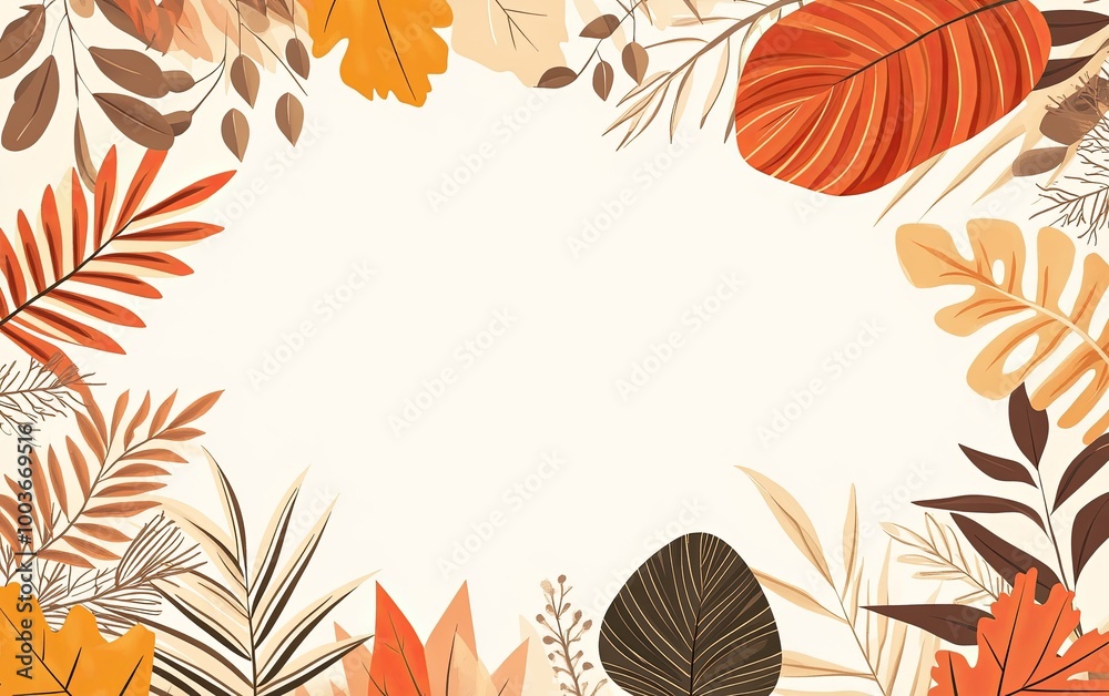 Fototapeta premium A decorative border featuring autumn leaves in warm colors, ideal for seasonal designs or invitations.