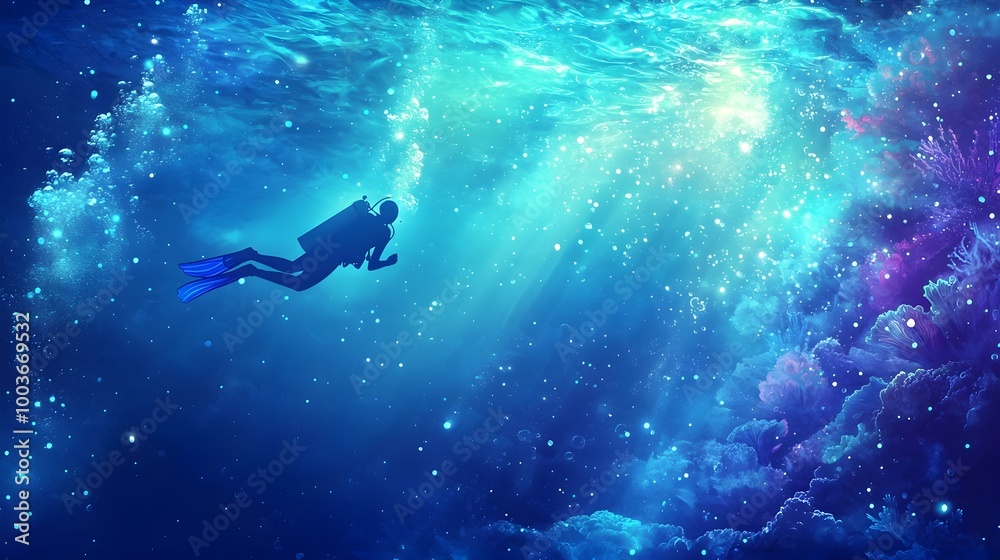 Fototapeta premium Underwater Diver Silhouette