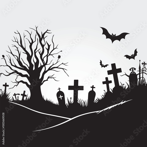 Halloween Haunted and Scary Ghost House Silhouette Vector illustration