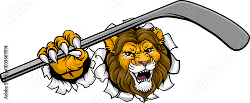 A lion ice hockey team cartoon animal sports mascot