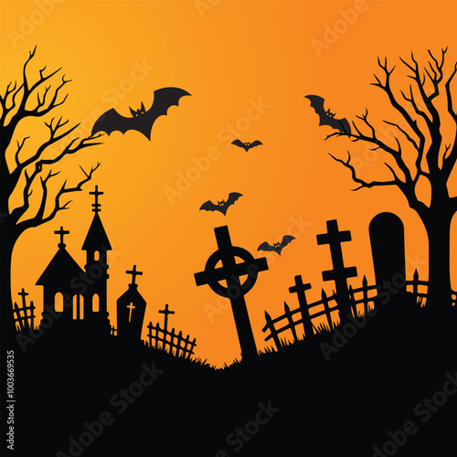 Halloween Haunted and Scary Ghost House Silhouette Vector illustration