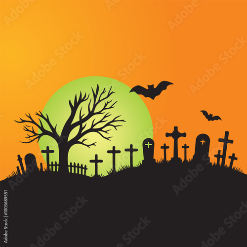 Halloween Haunted and Scary Ghost House Silhouette Vector illustration