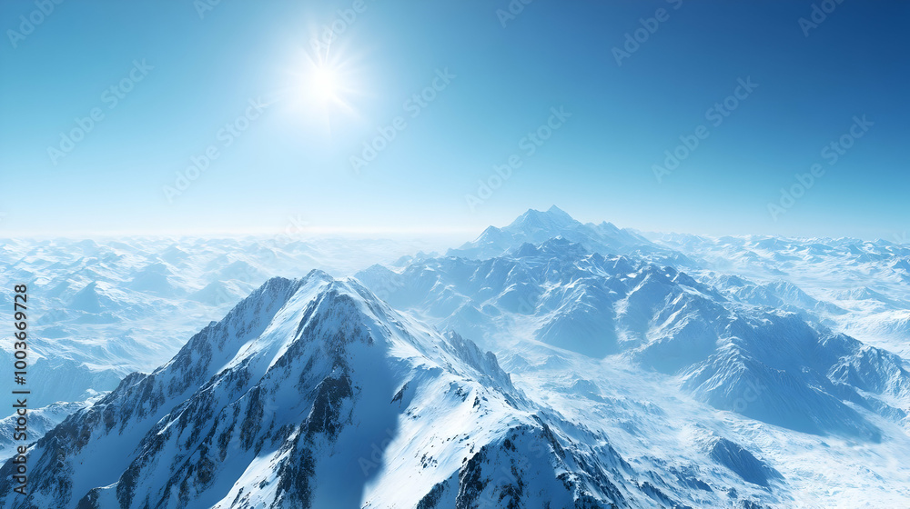 Obraz premium Snowy Mountain Range with Clear Blue Sky 3D Illustration