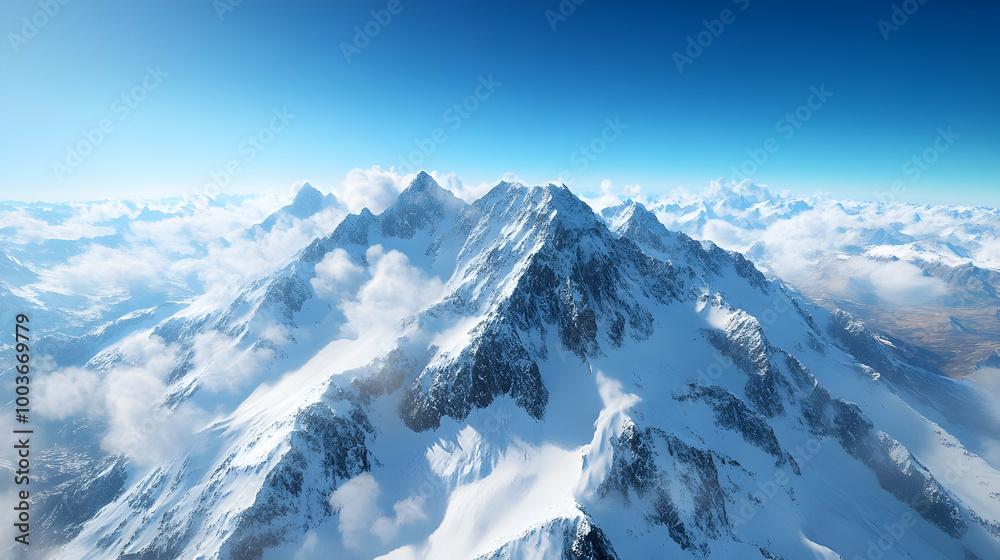 Snowy Mountain Peaks with Clouds - 3D Illustration Snowy Mountain Peaks with Clouds - 3D Illustration