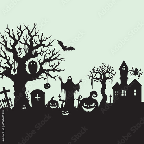 Halloween Haunted and Scary Ghost House Silhouette Vector illustration
