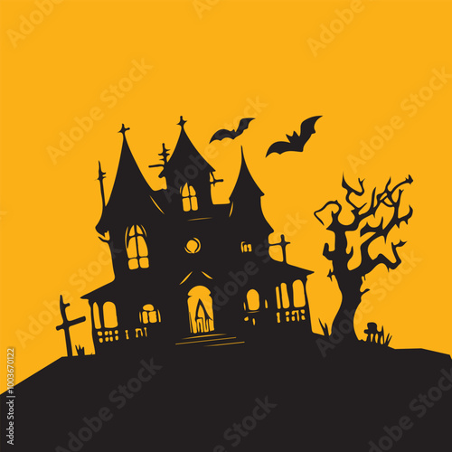 Halloween Haunted and Scary Ghost House Silhouette Vector illustration