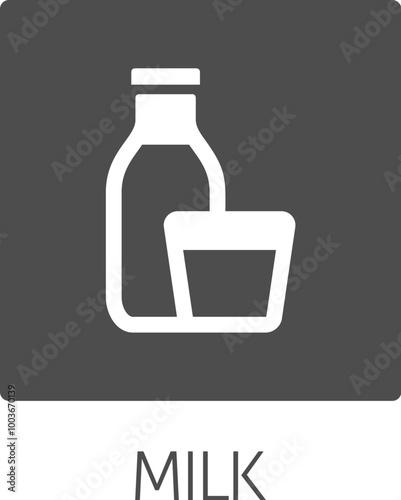 A milk dairy lactose bottle and glass food allergy icon concept. Possibly an icon for the allergen or allergy.