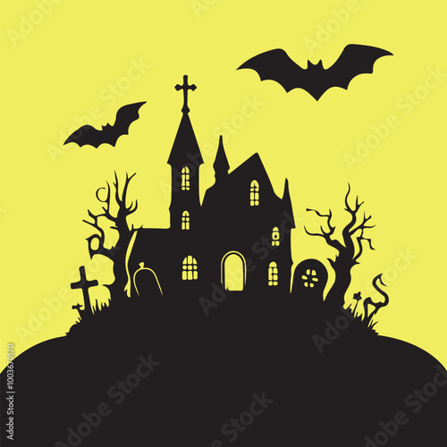 Halloween Haunted and Scary Ghost House Silhouette Vector illustration