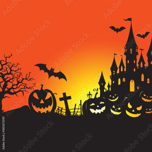 Halloween Haunted and Scary Ghost House Silhouette Vector illustration