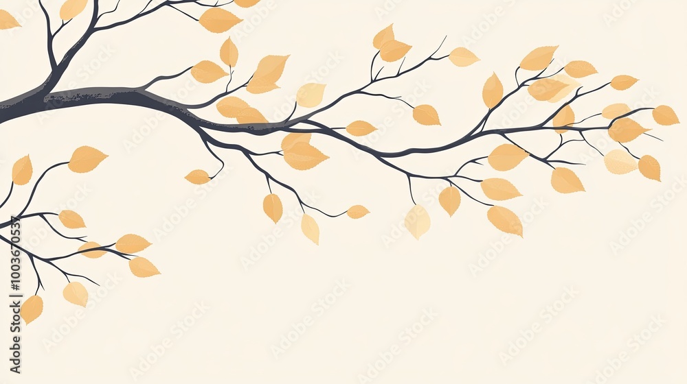 A minimalist illustration of a branch with yellow leaves against a light background, evoking a serene autumn atmosphere. A minimalist illustration of a branch with yellow leaves against a light background, evoking a serene autumn atmosphere.