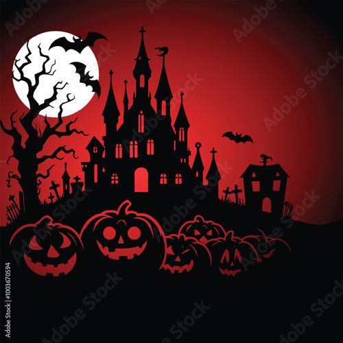 Halloween Haunted and Scary Ghost House Silhouette Vector illustration