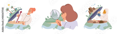 Scientific research. Vector illustration. The scientific research metaphor helps us grasp complex concepts by drawing parallels Continuous learning is essential for staying updated with latest