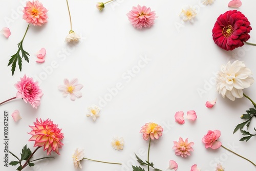 Wallpaper Mural Beautiful flowers in bloom on white background. Chrysanthemum and daisy flowers in full blossom. Fresh and romantic floral composition for celebration, gift, and greeting. Torontodigital.ca