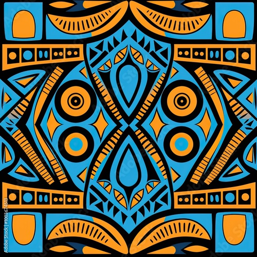 pattern with geometric aboriginal ornament. Ethnic tribal rounded color background. Afika, Australian motif photo