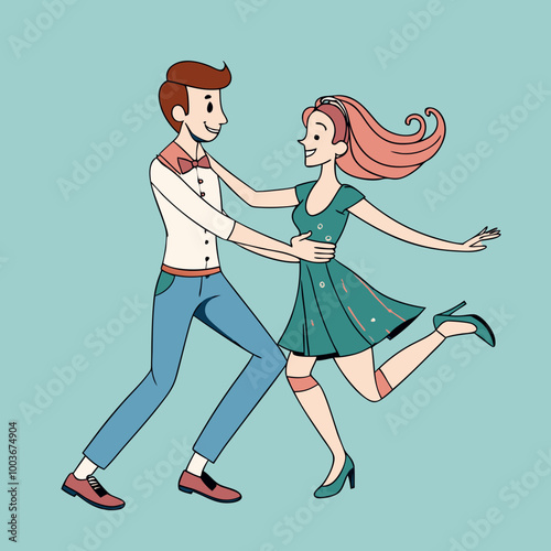 Couple dancing with a joyful mood in a vibrant and playful style