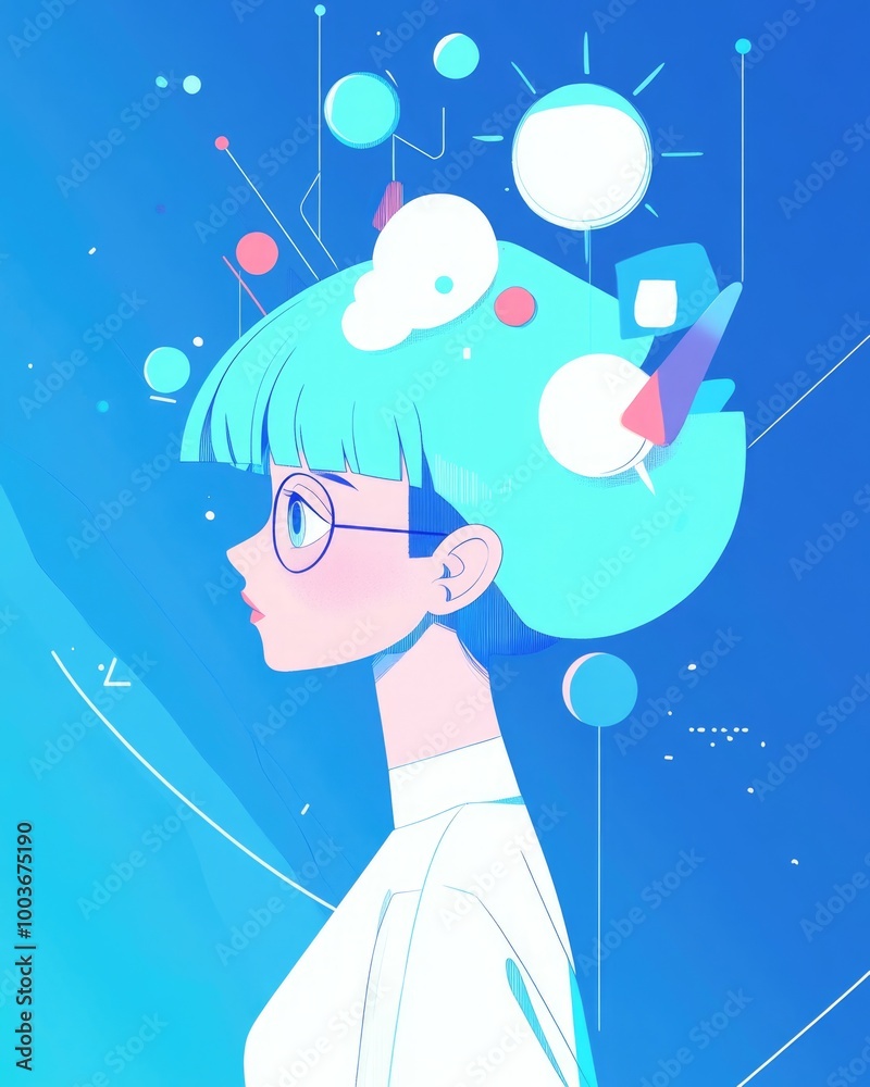 Obraz premium Innovative Digital Art Abstract TechThemed Anime Portrait