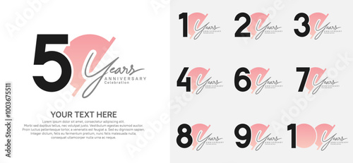 Anniversary logo set vector design, pink and black color for celebration event