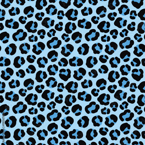 bold and vibrant blue leopard print 
seamless pattern with black spots. Perfect for fashion, home decor, or any project needing a trendy and eye-catching design