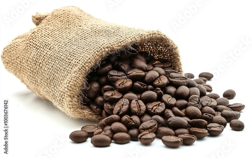 Burlap Bag Spilling Fresh Coffee Beans