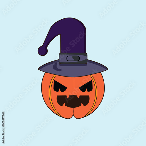 Halloween Jack O Lantern with Hat Vector illustration on White Background.