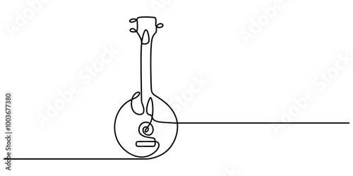 A single line drawing of a domra. Continuous line domra icon. One line icon. Vector illustration, Domara in a single line drawing. Continuous line domra icon. Modern illustration, pro vector.