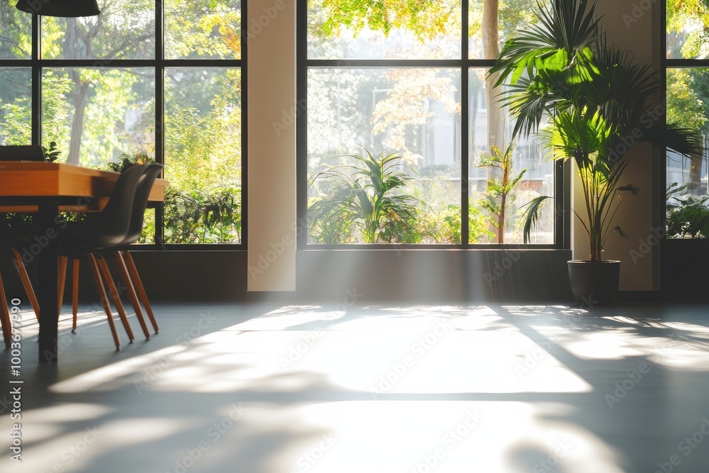 Fototapeta premium Sunlight Streaming Through Tall Glass Windows