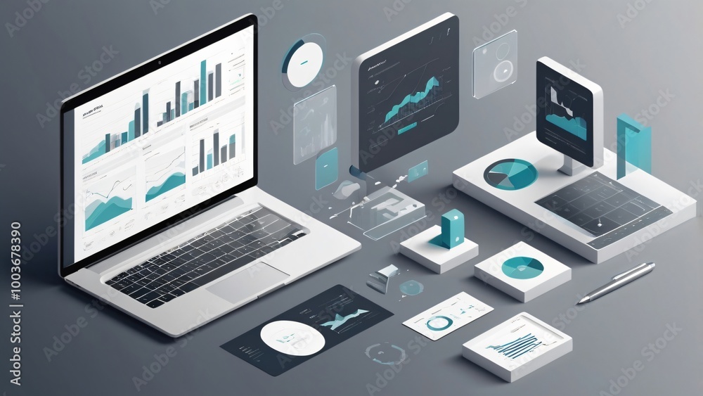 Business Data Analytics Charts and Graphs on Laptop Screen and Monitors Business Data Analytics Charts and Graphs on Laptop Screen and Monitors