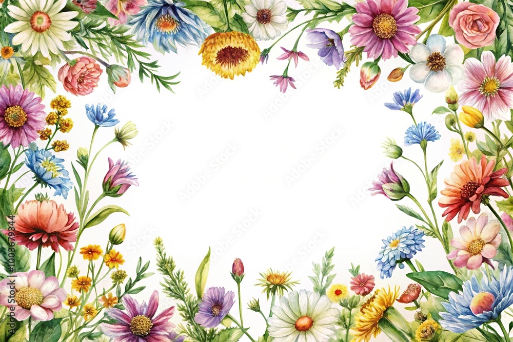 Fototapeta premium Watercolor Wildflower Frame