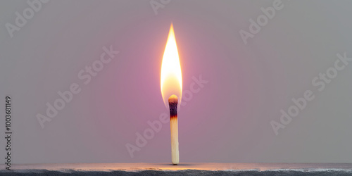 Single Burning Matchstick with Bright Flame, Ideal for Concepts of Inspiration, Energy, and New Beginnings, Featuring a Minimalist Design and Warm Lighting
