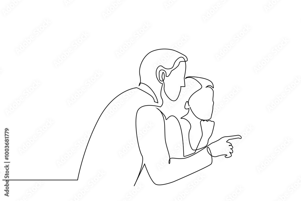 woman man office workers together idea thinking analysis business life one line art design vector woman man office workers together idea thinking analysis business life one line art design vector
