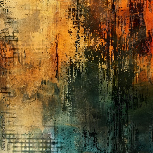 A dynamic abstract grunge texture featuring vibrant colors and rough brush strokes, perfect for modern artistic projects and backgrounds.