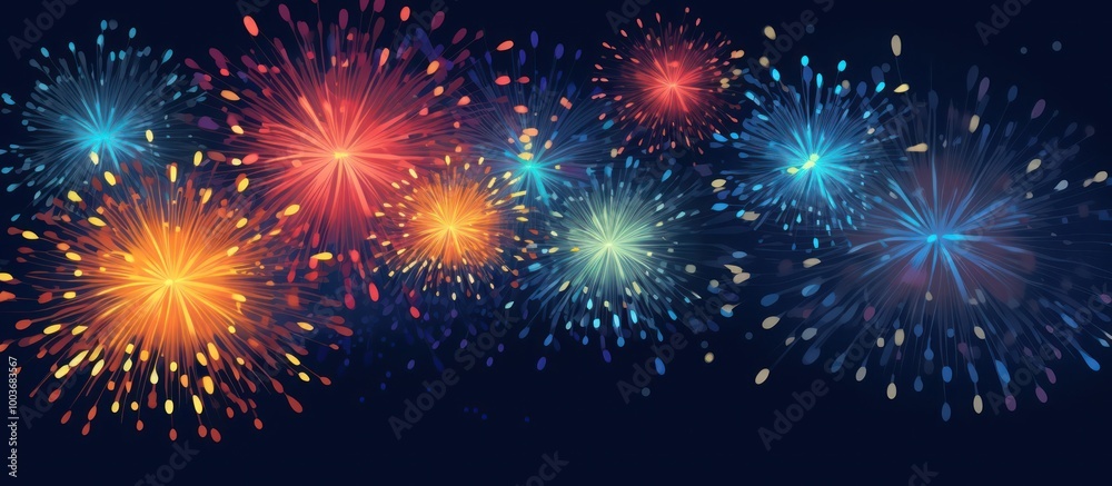 Naklejka premium Colorful Fireworks Display in Night Sky