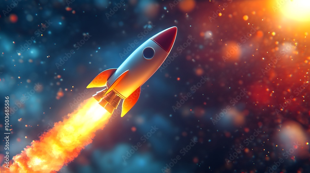 Fototapeta premium Launching new product or service. Technology development process. Space rocket launch. 3d render.