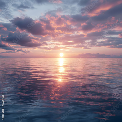 Pink Sunset Over Calm Ocean Water - Realistic Image