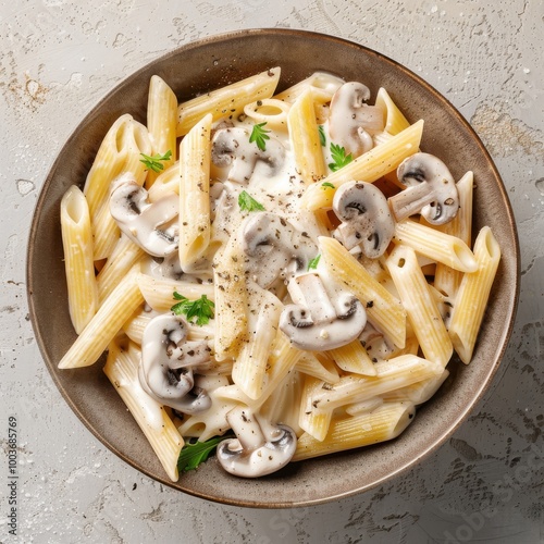 Wallpaper Mural A close up of cooked penne pasta with button mushrooms and white cooking cream Torontodigital.ca