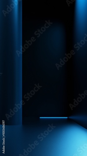 dimly lit blue abstract room interior with