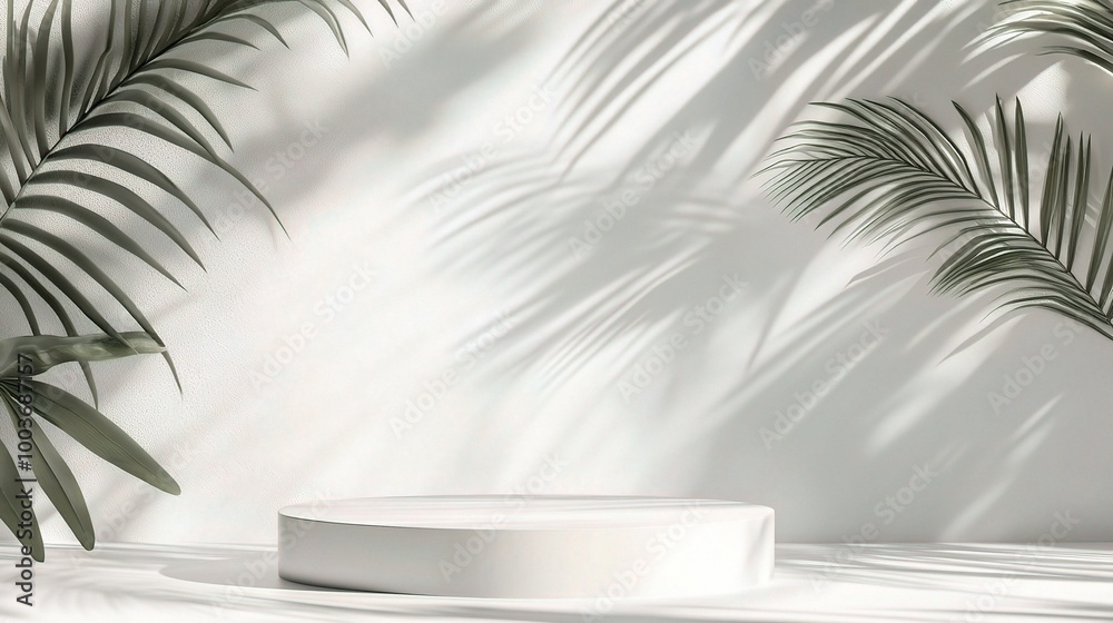 Fototapeta premium Minimalist Display Setup with Tropical Shadows